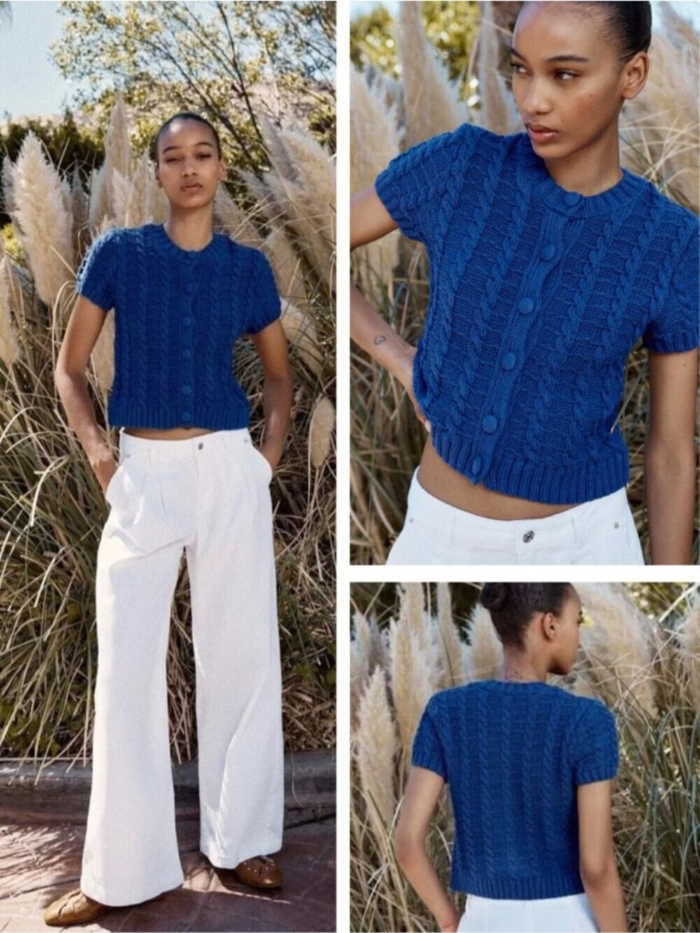 NWT ZARA Blue Cable Knit Cardigan Size Small